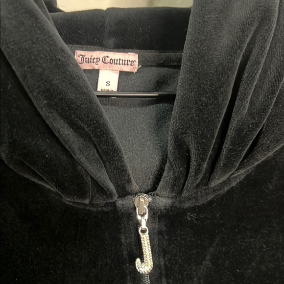 Juicy Couture Jacket Black Velour Zip-Up Vintage Y2K Track Bling Stripe Hoodie - Picture 3 of 13